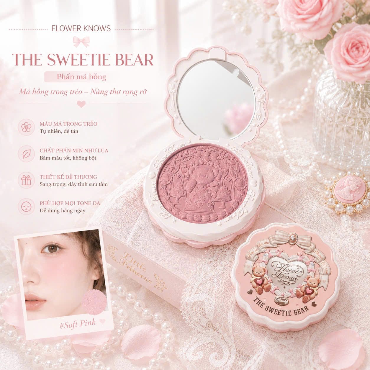 Phấn má hồng Gấu Ngọt Flower Knows The Sweetie Bear - Ảnh 6