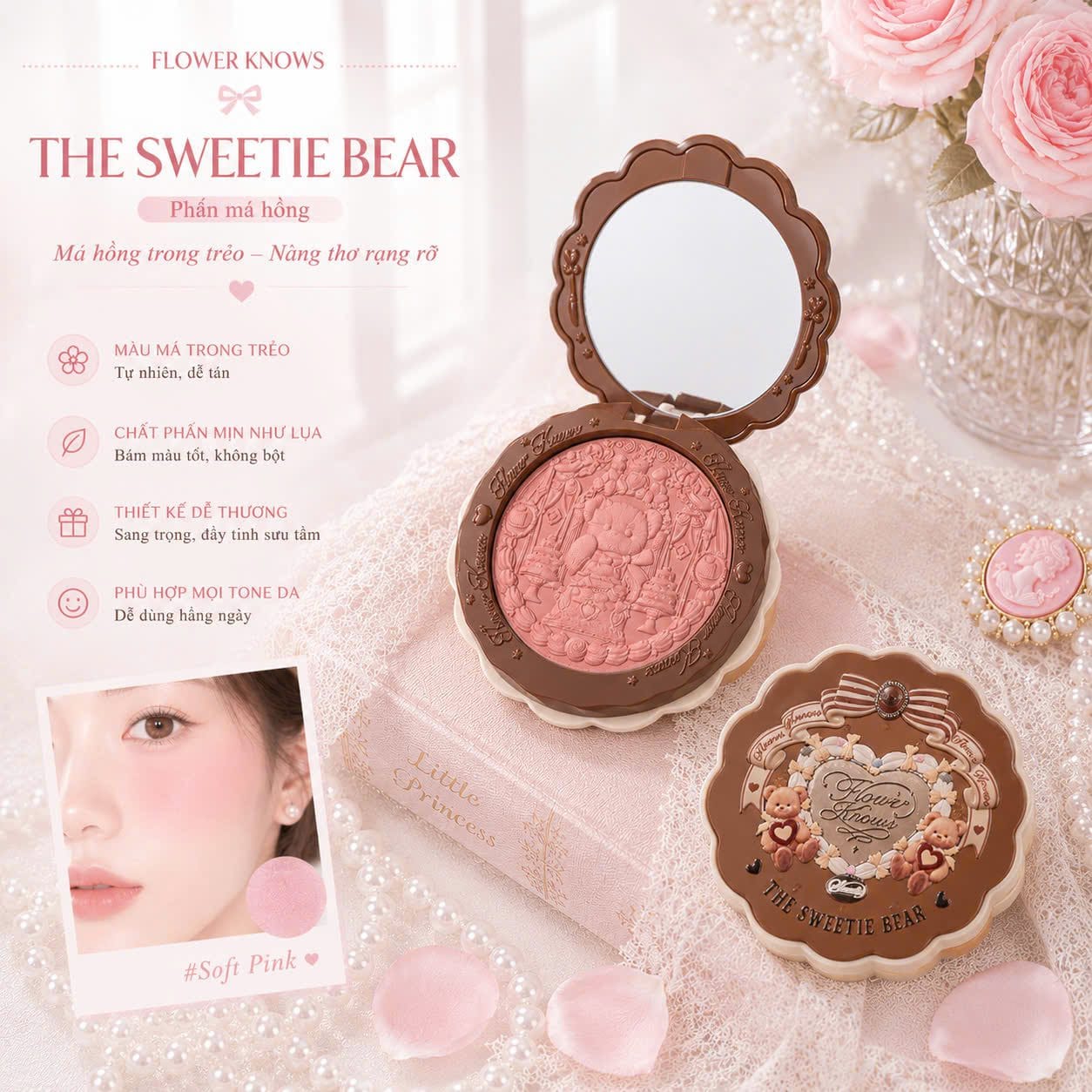 Phấn má hồng Gấu Ngọt Flower Knows The Sweetie Bear - Ảnh 5