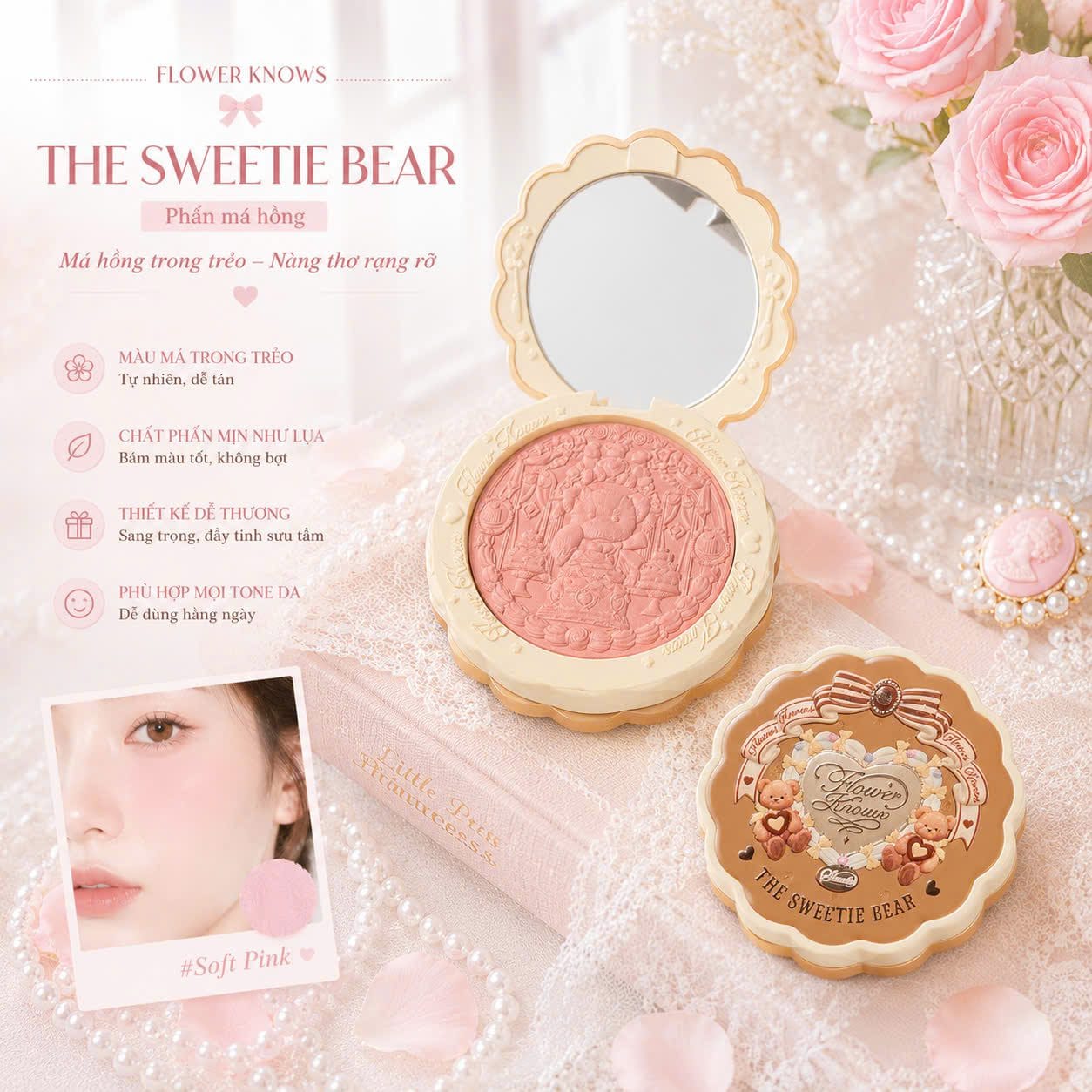 Phấn má hồng Gấu Ngọt Flower Knows The Sweetie Bear - Ảnh 4