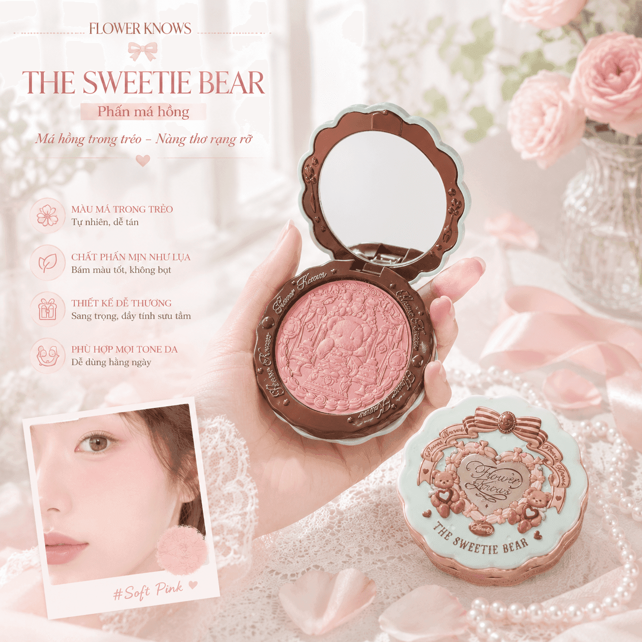 Phấn má hồng Gấu Ngọt Flower Knows The Sweetie Bear - Ảnh 7