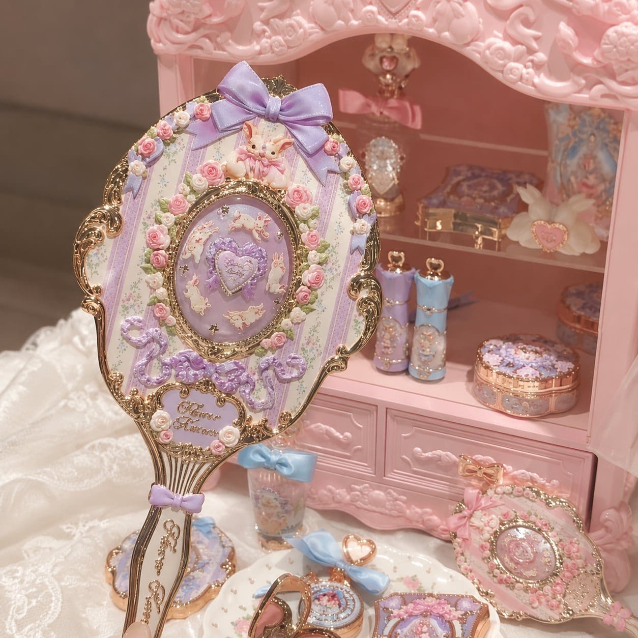 Gương cầm tay bộ sưu tập Thỏ Bunny Garden Flower Knows - Ảnh 5