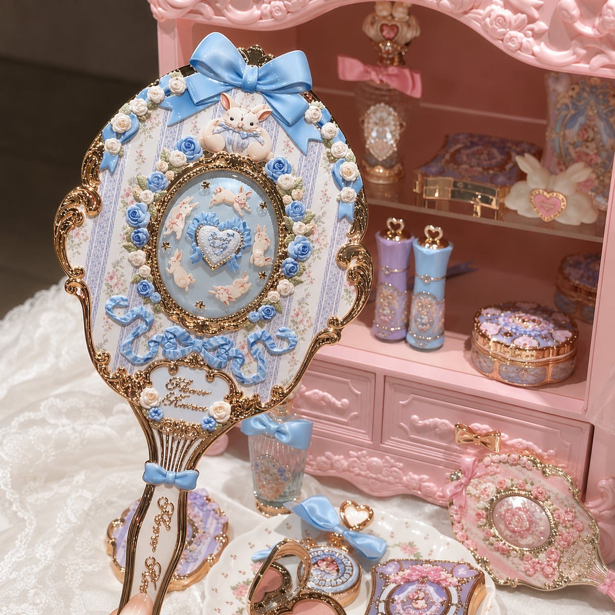 Gương cầm tay bộ sưu tập Thỏ Bunny Garden Flower Knows - Ảnh 4